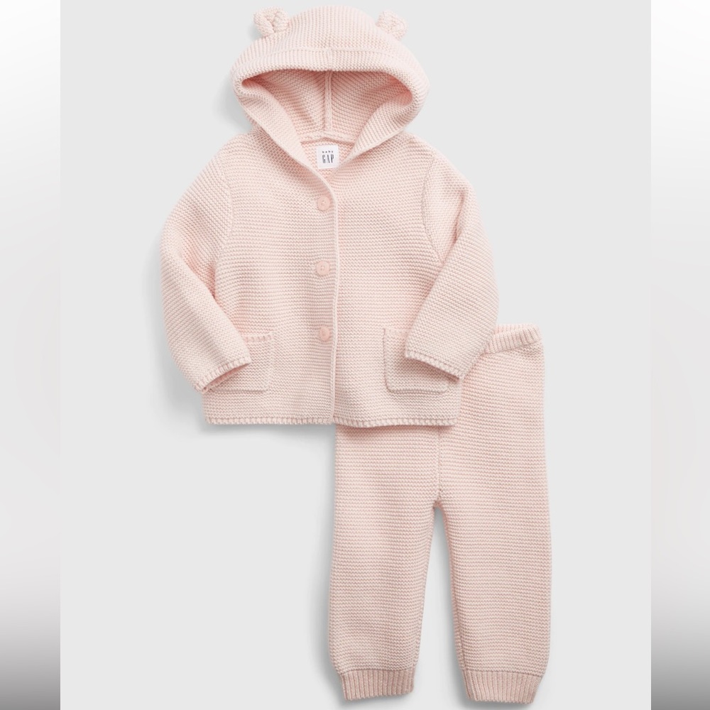 Baby Gap Girl Pink Bear Cotton Sweater Set
